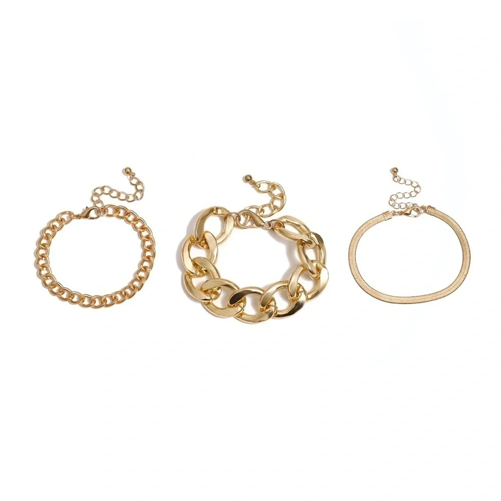 *TALLIE* 3-Pc Gold Chain Fashion Bracelet Set